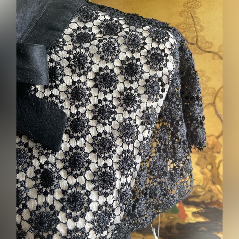 TRACY REESE Black Lace Blouse with Silk Bow Detail Flutter Sleeves VTG Y2K 4 NEW - Picture 5 of 7